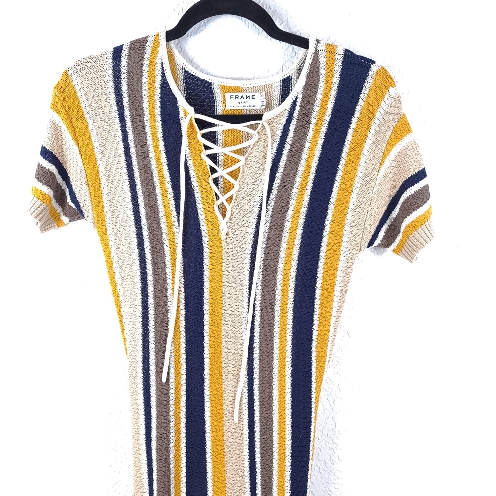FRAME Le Lace Shirt Dress Stripe Belted - Picture 5 of 14